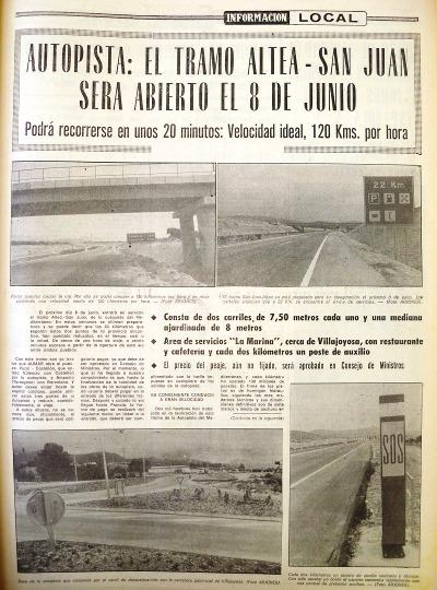 Autopista: El tramo Altea-San Juan ser abierto el 8 de junio (Diario Informacin, 30/05/1976)