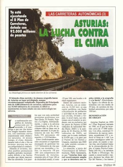 Revista Trfico, n 105 (abril de 1995). Carreteras autonmicas. Asturias: la lucha contra el clima