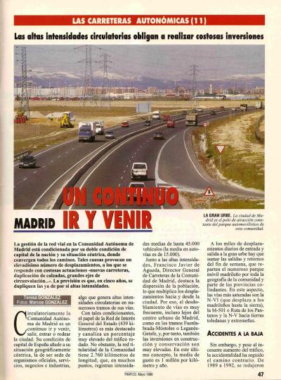 Revista Trfico, n 115 (mayo de 1996). Carreteras autonmicas. Madrid: un continuo ir y venir