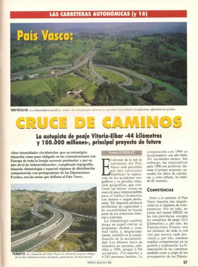 Revista Tráfico, nº 121 (diciembre de 1996). Carreteras autonómicas. País Vasco: cruce de caminos