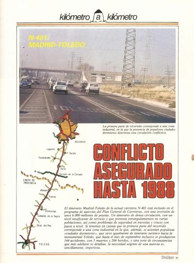 Revista Trfico, n 5 (noviembre de 1985). Kilmetro y kilmetro: Madrid-Toledo (N-401). Conflicto asegurado hasta 1988