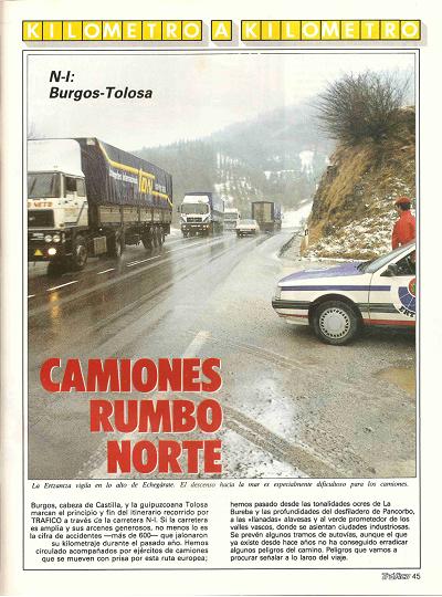 Revista Trfico, n 43 (abril de 1989). Kilmetro y kilmetro: Burgos-Tolosa (N-I). Camiones rumbo norte